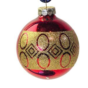 Vintage Rauch Christmas Ornament Red Gold Glitter Glass Holiday Tree Decor Xmas